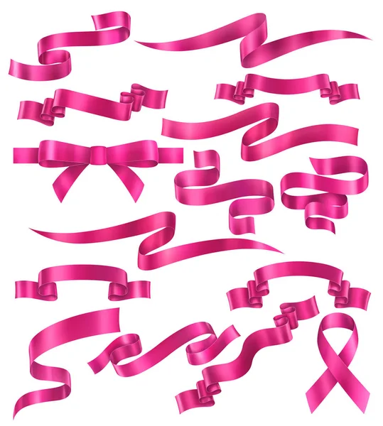 Set Pink Ribbons Vector Collection Banners Eps Contains Transparency — Stock Vector