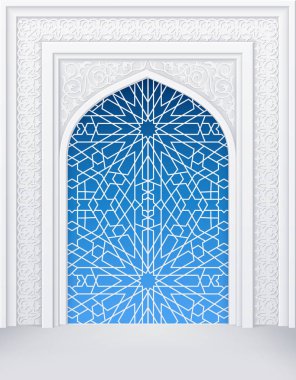 İllüstrasyon kapı veya pencere Camii, geometrik desen, ramazan kareem tebrik kartları için arka plan, Eps 10 saydamlık içeren.