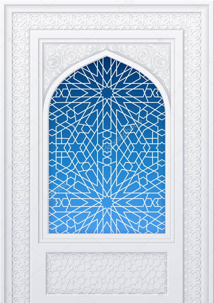 Illustration of window of mosque, geometric pattern, background for ramadan kareem greeting cards, EPS 10 contains transparency.