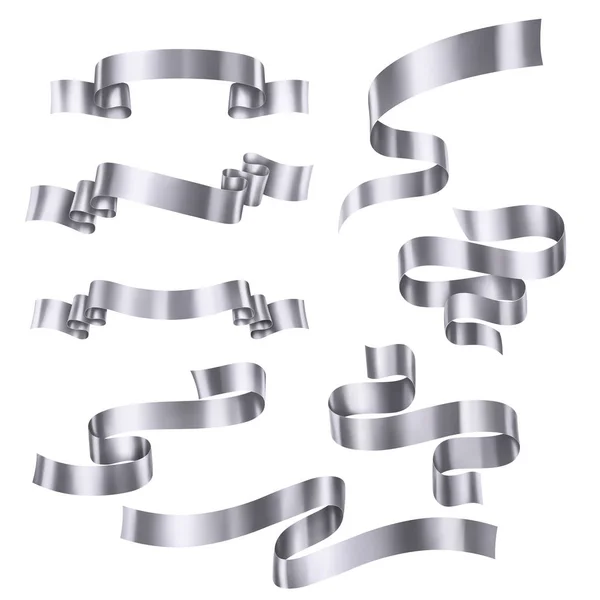 Набір Срібних Металевих Стрічок Векторна Колекція Банерів Eps Містить Прозорість — стоковий вектор