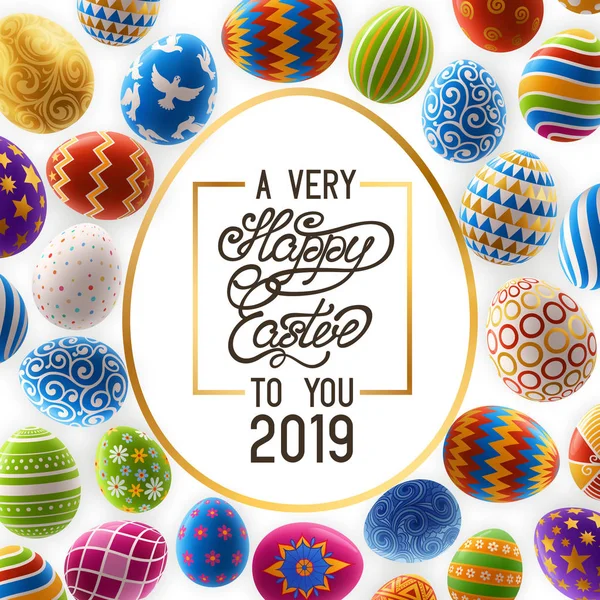 Fondo de Pascua con Saludo y Huevos Decorados — Archivo Imágenes Vectoriales