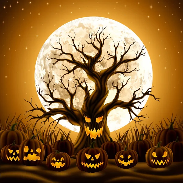 Spooky Evil Tree with Jack-O-Lanterns — Stock Vector