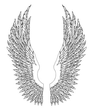 Meleklerin ya da baş meleğin el yapımı siyah ve beyaz kanatları, rütbe unsuru ya da arma. EPS 8.