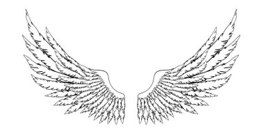 Black and white hand-drawn wings of angel or archangel, element of insignia or coat of arms. EPS 8. clipart