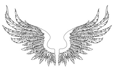 Meleklerin ya da baş meleğin el yapımı siyah ve beyaz kanatları, rütbe unsuru ya da arma. EPS 8.