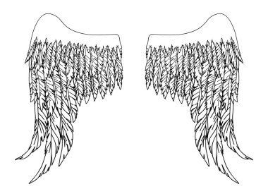 Meleklerin ya da baş meleğin el yapımı siyah ve beyaz kanatları, rütbe unsuru ya da arma. EPS 8.