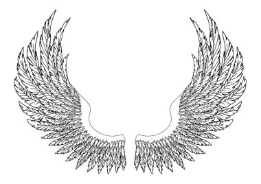 Black and white hand-drawn wings of angel or archangel, element of insignia or coat of arms. EPS 8. clipart