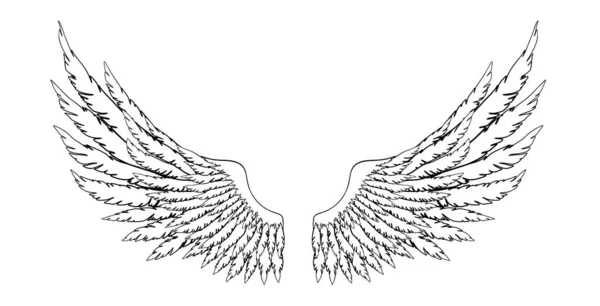 Μαύρα Και Λευκά Χειροποίητα Φτερά Αγγέλου Αρχαγγέλου Στοιχείο Έμβλημα Θυρεό — Διανυσματικό Αρχείο