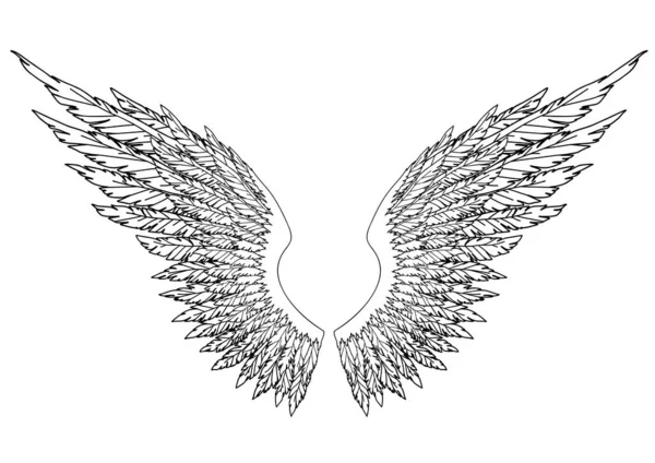 Zwart Wit Met Hand Getekende Vleugels Van Engel Aartsengel Insigne — Stockvector