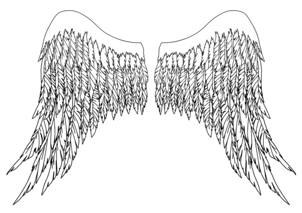 Aripi Alb Negru Desenate Manual Înger Sau Arhanghel Element Însemne — Vector de stoc
