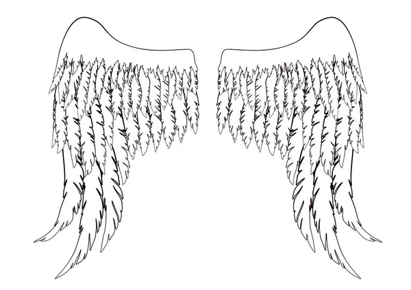Чорно Білі Мальовані Крила Ангела Або Архангела Елемент Знаків Або — стоковий вектор