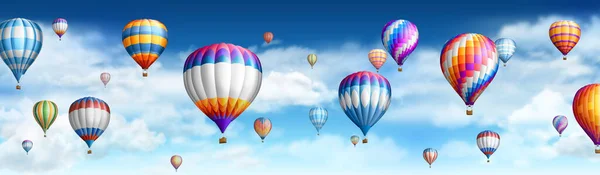 Ballons Air Chaud Sur Ciel Nuageux Eps Contient Transparence — Image vectorielle