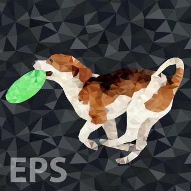 Poligonal köpek siluet vektör Illustration. Poli köpek oynama ve açık havada eğleniyor