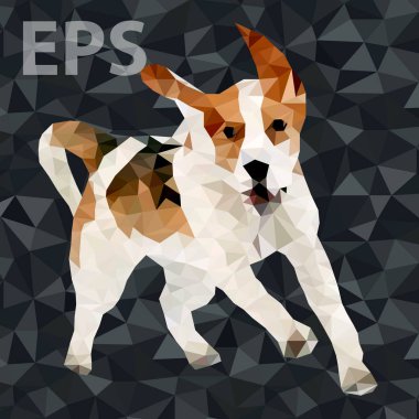 Poligonal köpek siluet vektör Illustration. Poli köpek oynama ve açık havada eğleniyor