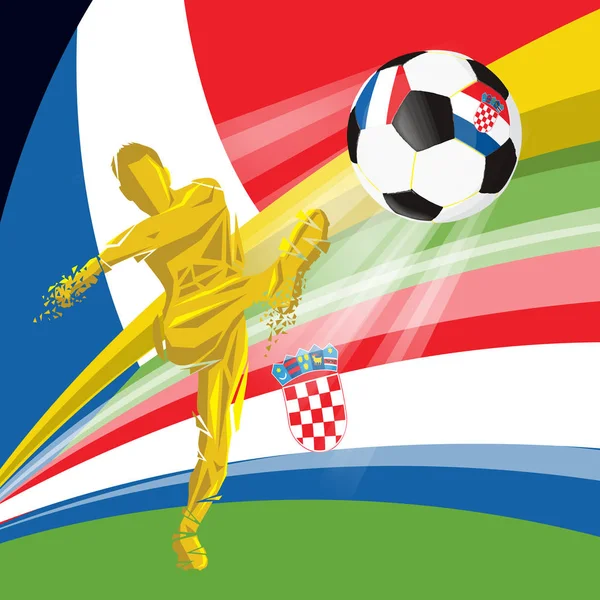 2018 Fifa ワールド カップ サッカー決勝で再生の国の国旗とサッカー ボール フランス クロアチア — ストックベクタ