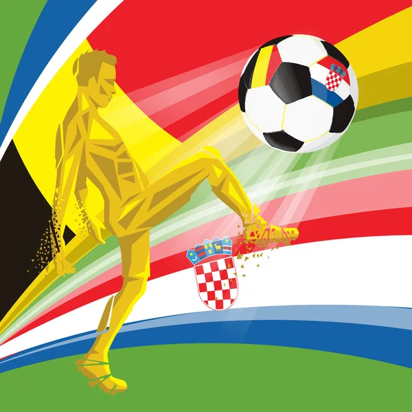 2018 Fifa ワールド カップ 最終的なベルギー クロアチアで遊んでの国の国旗とサッカー サッカー ボール — ストックベクタ