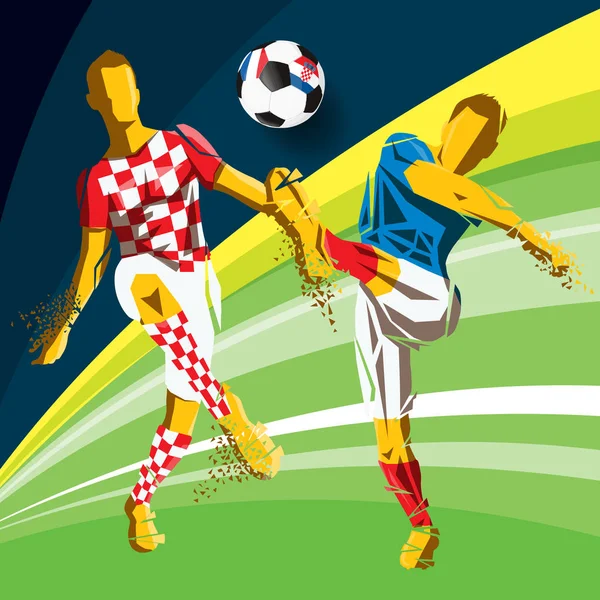 2018 Fifa ワールド カップ 最終的なフランス クロアチアで遊んでの国の国旗とサッカー サッカー ボール フランス クロアチアの制服でサッカー — ストックベクタ