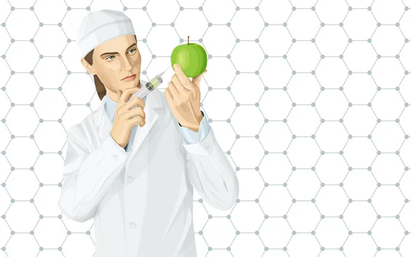 Científica Vectorial Hace Inyección Gmo Ilustración Médico Hace Modificación Gmo — Vector de stock