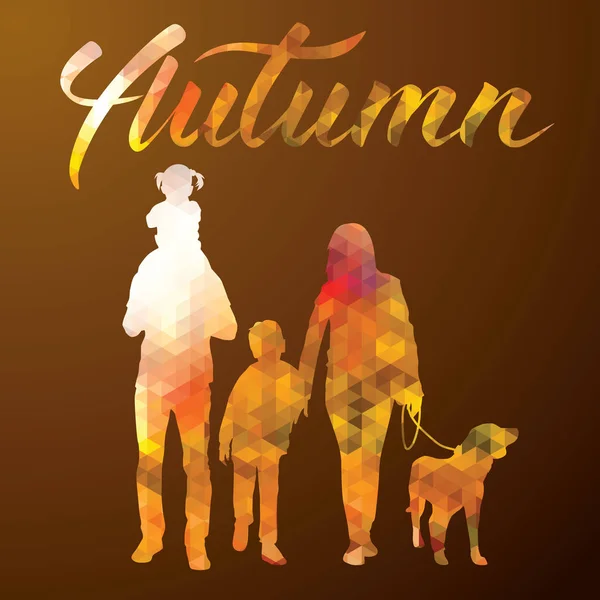 Vettore Happy Family Pet Dog Autumn Portrait Illustrazione Dei Genitori — Vettoriale Stock