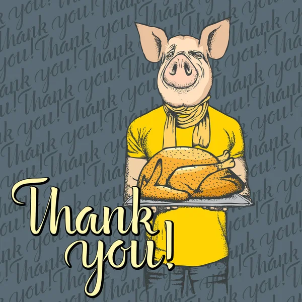 Vector Illustration Happy Thanksgiving Day Pig Concept Pig Holiday Turkey — Stock Vector