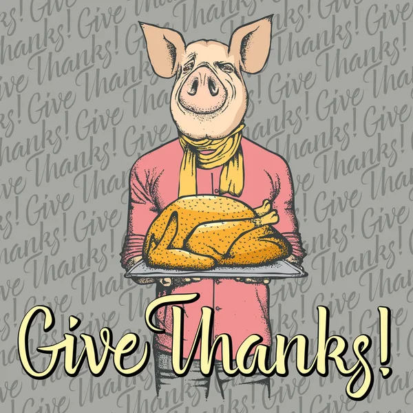 Vektor Illustration Von Happy Thanksgiving Day Pig Konzept Schwein Mit — Stockvektor