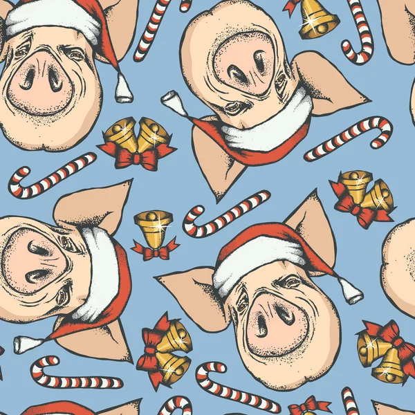 Cochon Illustration Vectorielle Noël Motif Sans Couture Année Concept Porc — Image vectorielle