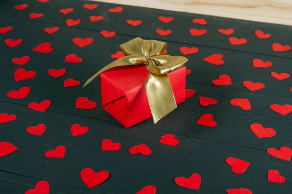 Geschenkboxen Auf Einem Holztisch Geschenkbild Passend Für Valentinstag Weihnachten Neujahr — Stockfoto