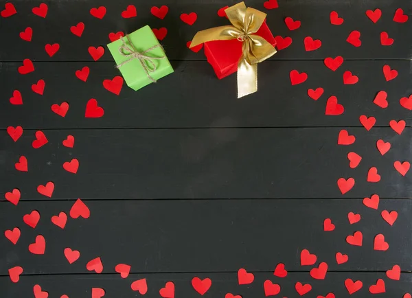 Cajas Regalo Mesa Madera Imagen Regalo Adecuada Para San Valentín — Foto de Stock