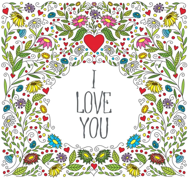 Vektör Sevgililer Günü Kartı Soyut Aşk Çizim Çiçek Kalpleri Ile — Stok Vektör
