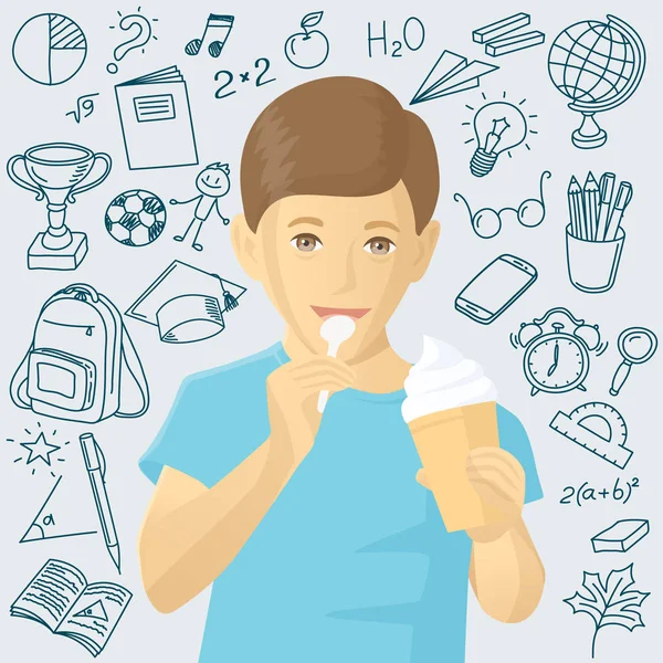 Хлопчик їсть морозиво — стоковий вектор