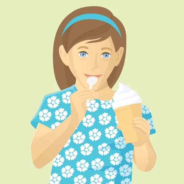 Chica vectorial comiendo helado — Vector de stock