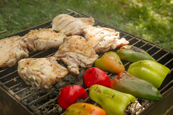 Gegrilltes Gemüse und Geflügel — Stockfoto