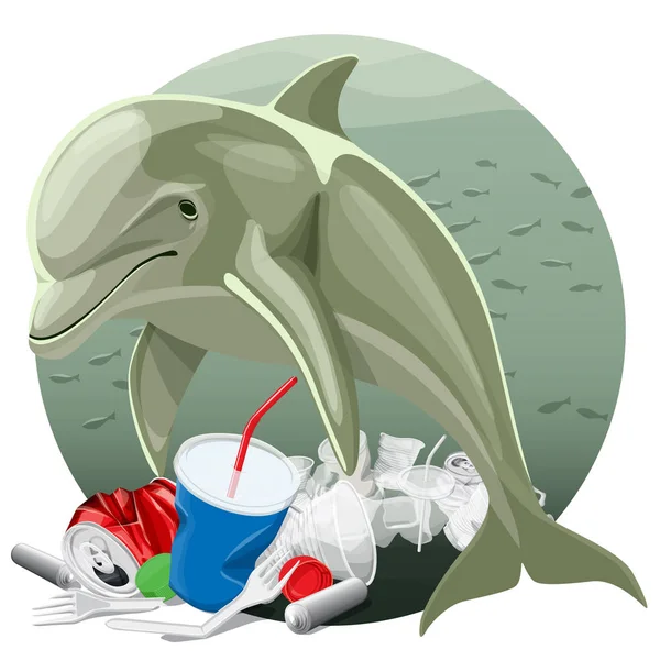 环境污染插图与海豚 — 图库矢量图片#