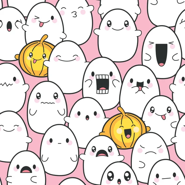 Seamless Background Cute Ghosts Celebrating Halloween — Stock Vector