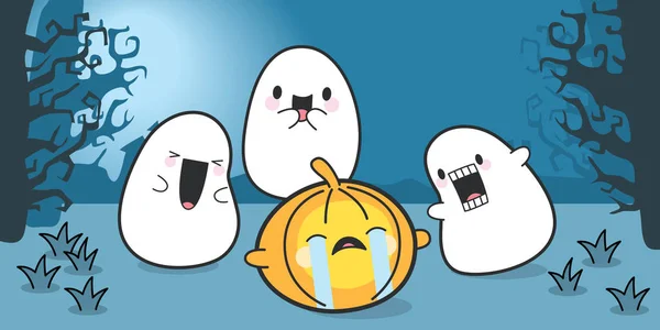 Fantasmas lindos celebrando Halloween — Vector de stock