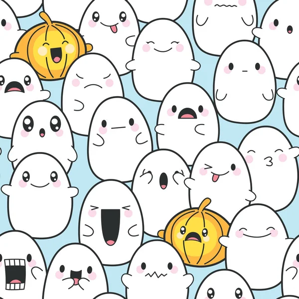 Seamless Background Cute Ghosts Celebrating Halloween — Stock Vector