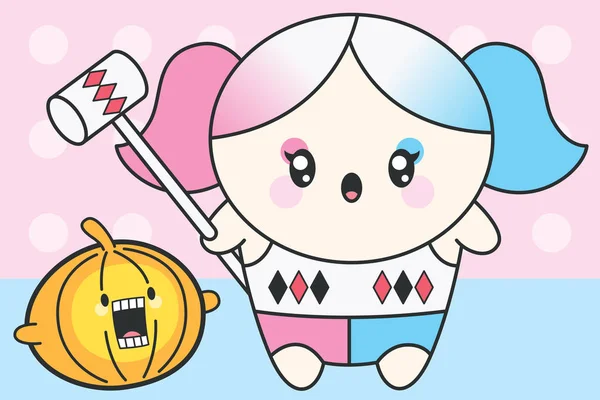 Vektor süßes Kawaii-Mädchen im Halloween-Kostüm — Stockvektor