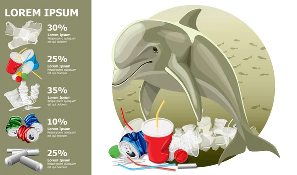 Illustrazione dell'inquinamento ambientale e delfini — Vettoriale Stock