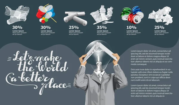 Vector Info Chart Infográficos Imagem Conceitual Lixo Reciclagem Diferente Lâmpada — Vetor de Stock