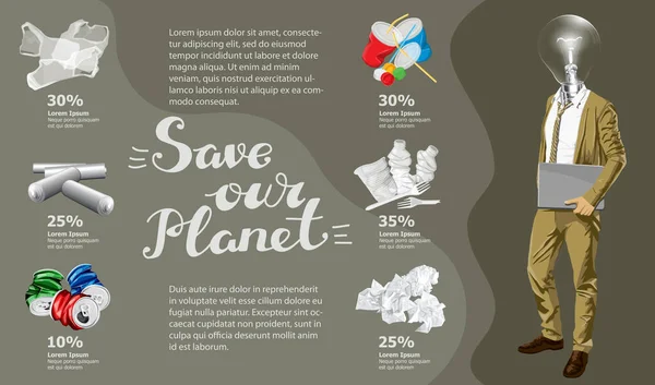 Wykres Informacji Wektorowej Lub Infografika Konceptualny Obraz Różnych Śmieci Recyklingu — Wektor stockowy