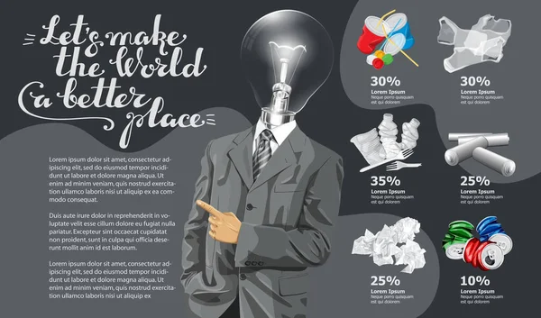 Vector Info Chart Infográficos Imagem Conceitual Lixo Reciclagem Diferente Lâmpada —  Vetores de Stock