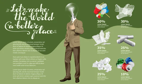 Vektorinformation Diagram Eller Infografik Konceptuell Bild Olika Återvinning Skräp Lamphuvud — Stock vektor