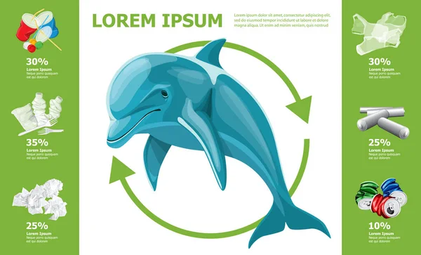 Vector Info Grafiek Infographics Met Dolfijn Recyclingbord Conceptueel Beeld Van — Stockvector