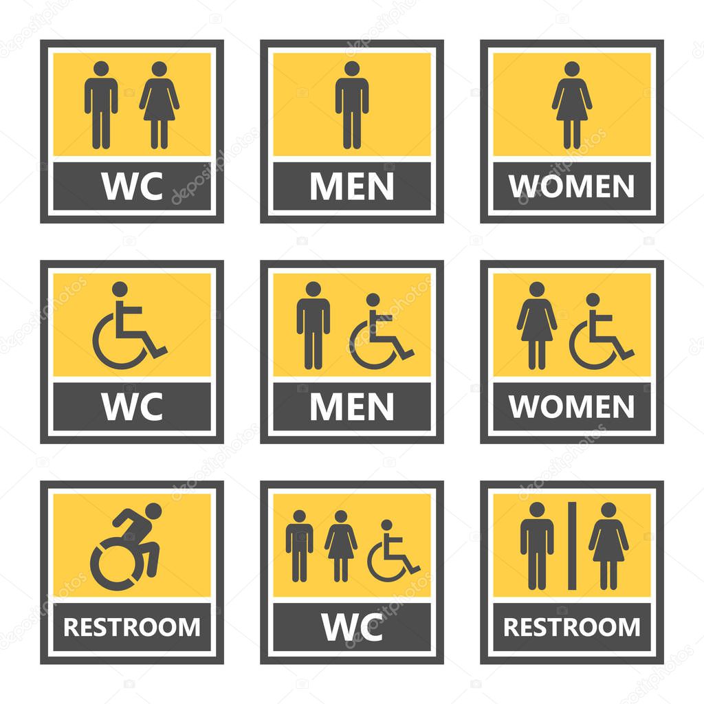 toilet signs and restroom icons, wc symbols