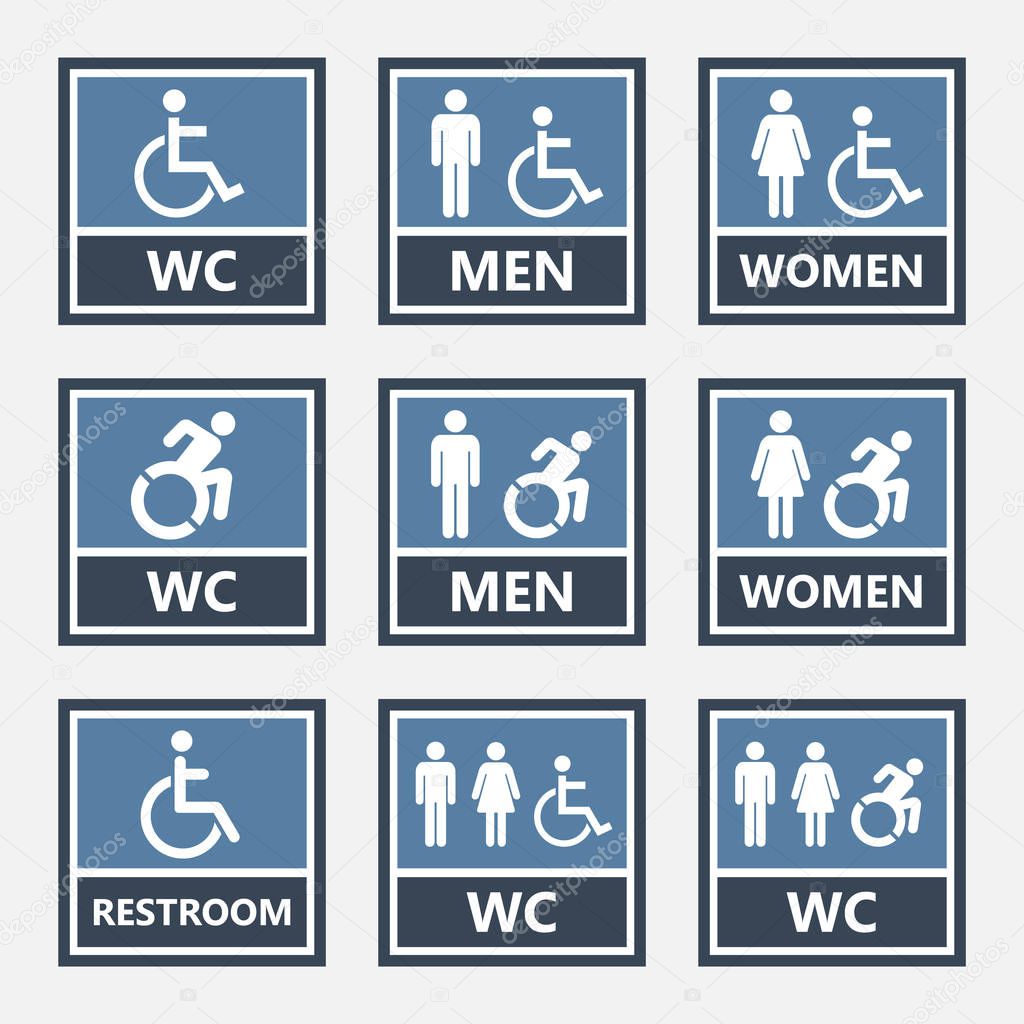 toilet icons and restroom signs, wc labels