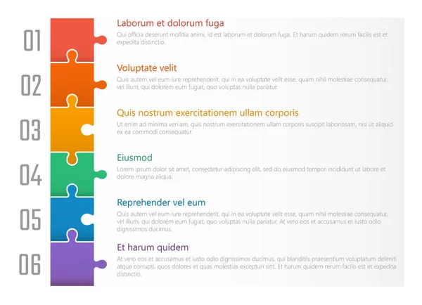 Nummerierte Listenvorlage, Tabellen-Vektordesign mit bunten Puzzles — Stockvektor