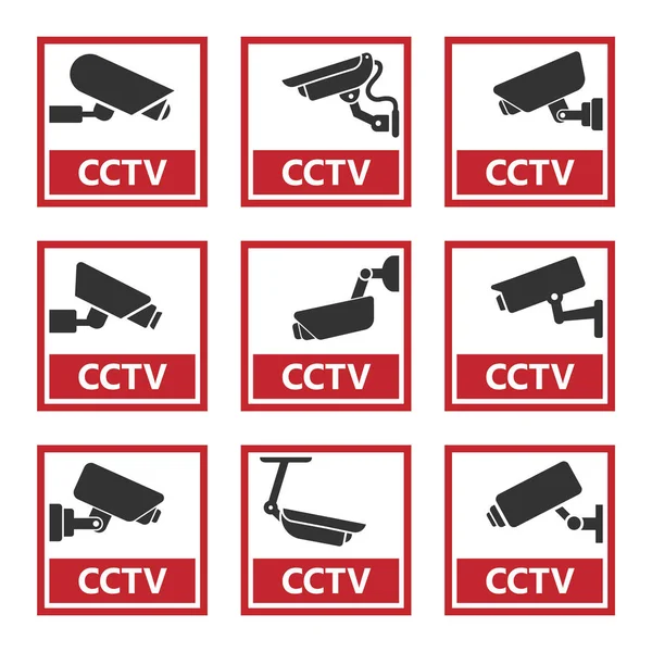 Säkerhet kamera klistermärke, videoövervakning symboler, cctv ikoner — Stock vektor