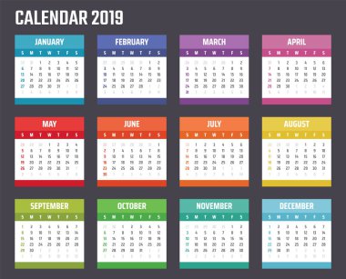 Pazar, vektör takvim tasarımı 2019 yıl 2019 için takvim başlar