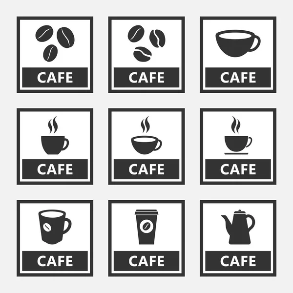 Kafe simgeler ve işaretleri ile kahve çekirdekleri ve bardak — Stok Vektör