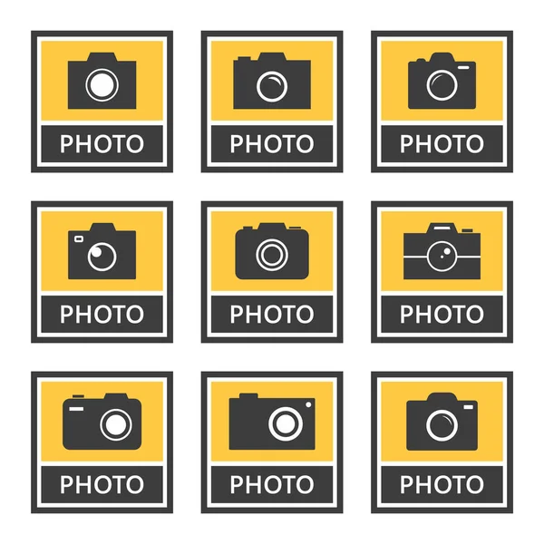 Icone di fotocamere e segni impostati nel vettore — Vettoriale Stock